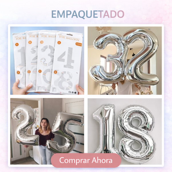 Producto - Globo número 80cm o 32" PLATEADO en BLÍSTER