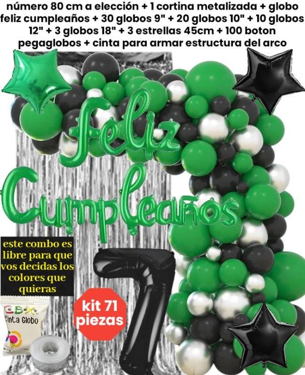 Producto - Kit 71 piezas globos verde negro plateado