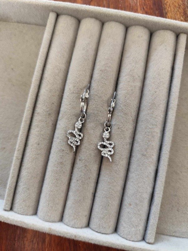 Producto - Aros argolla bicha con strass. Acero quirúrgico