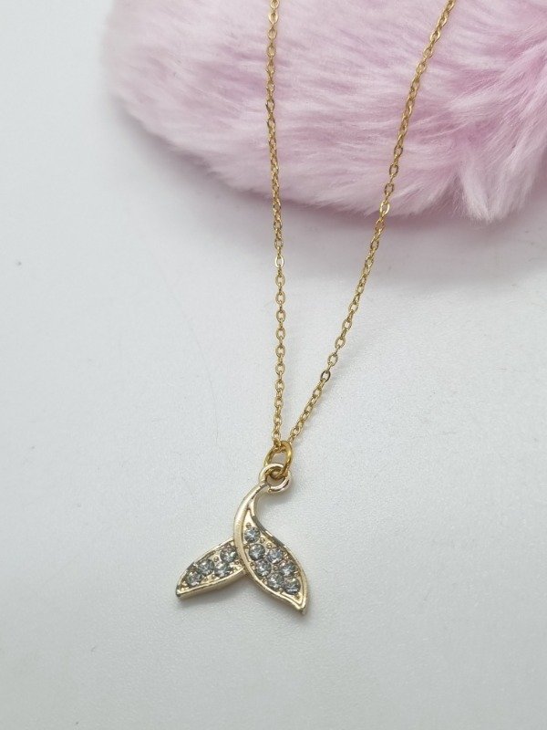 Producto - Cadena acero dorado dije cola sirena strass