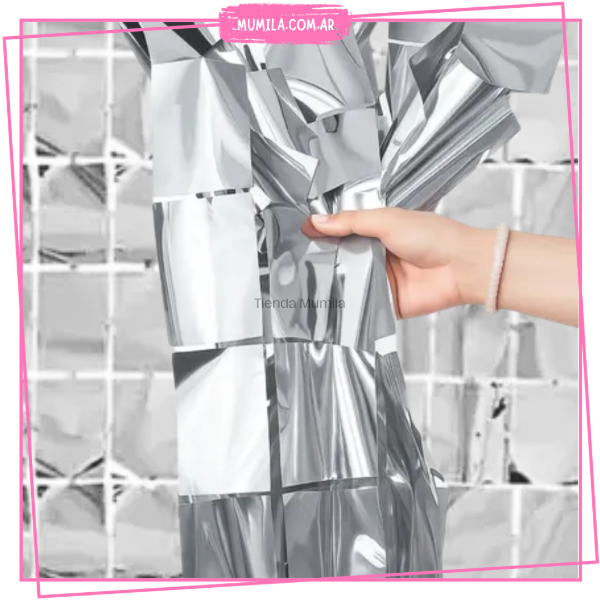 Producto - Cortina Plateada cuadrados 2mtx1mt