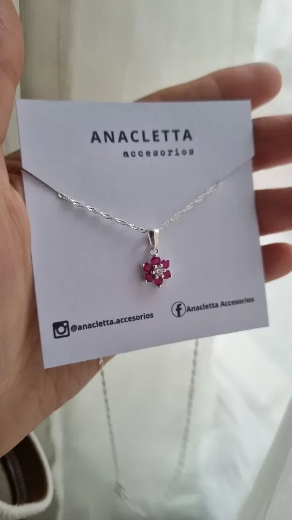 Producto - Gargantilla flor fucsia cubic plata 925 40cm
