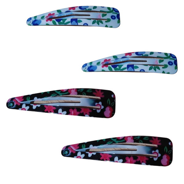 Producto - Hebillas De Pelo Tic Tac Grandes Floreadas Fondo Negro Pack X 4 uni - 4