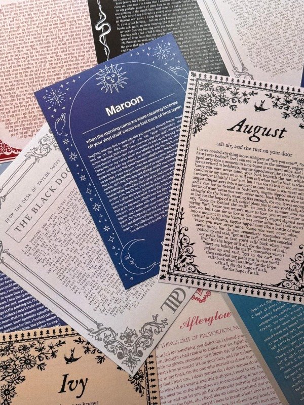 Producto - PACK 5 PRINTS de canciones de Taylor