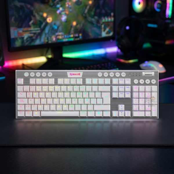 Producto - Teclado REDRAGON K618 Horus FS White Wireless Red Switch