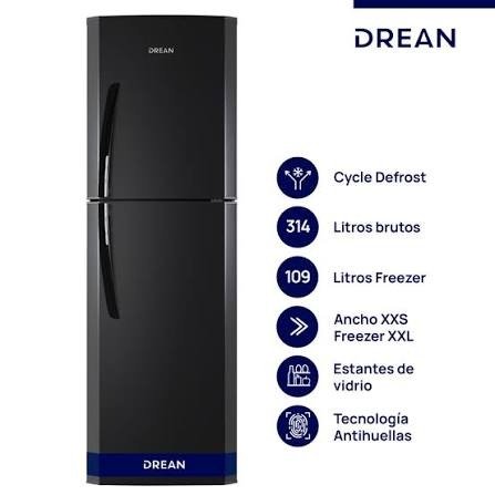 Producto - HELADERA DREAN HDR320F50N 314LTS NEGRA