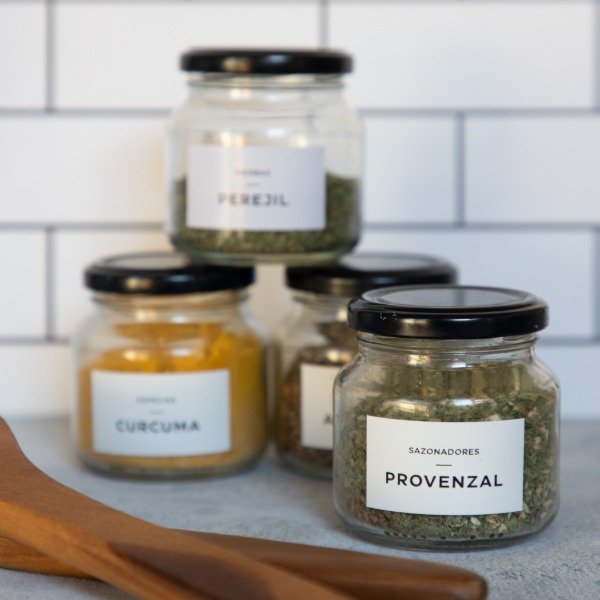 Producto - Set especieros x 5 Tapa metálica negra 250cc