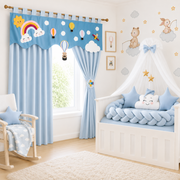 Producto - Cortinas Infantiles Personalizadas - Sueño Entre Las Nubes (Celeste) - 3