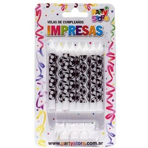 Producto - VELAS IMPRESAS BLANCAS CON PELOTAS DE FOOTBALL - Blister x 8 u