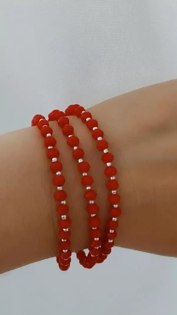 Producto - Pulsera cristal rojo y bolitas en plata