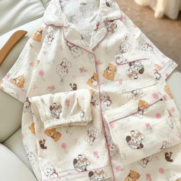 Producto - Pijama Camisero Mujer Kawaii 3 Piezas Gatitos