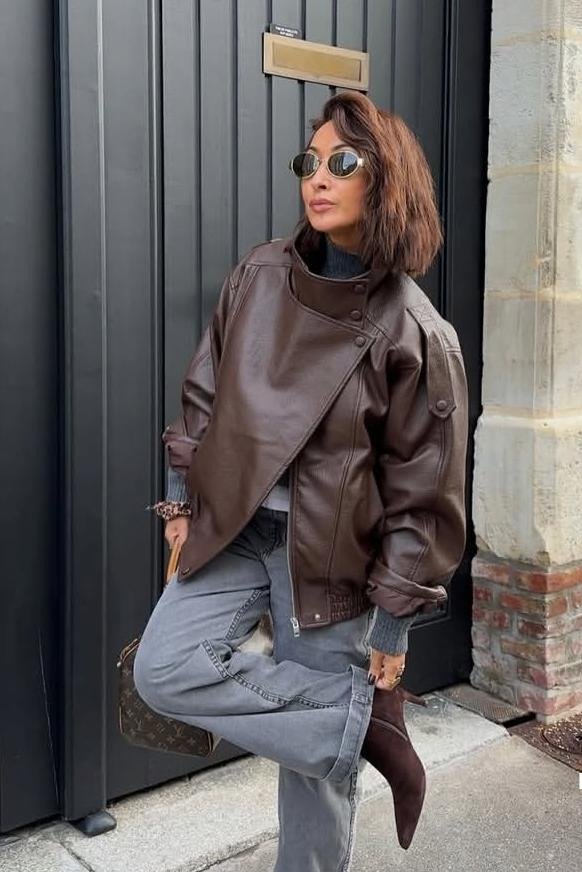 Producto - Campera de cuero chocolate premium