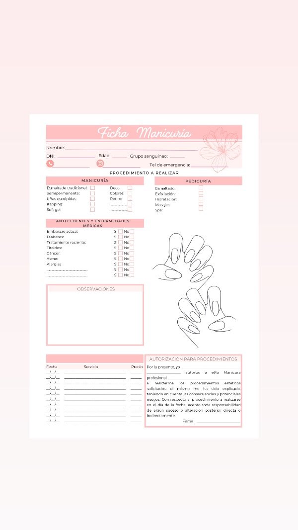 Producto - Ficha manicura- pedicura / Modelo 2