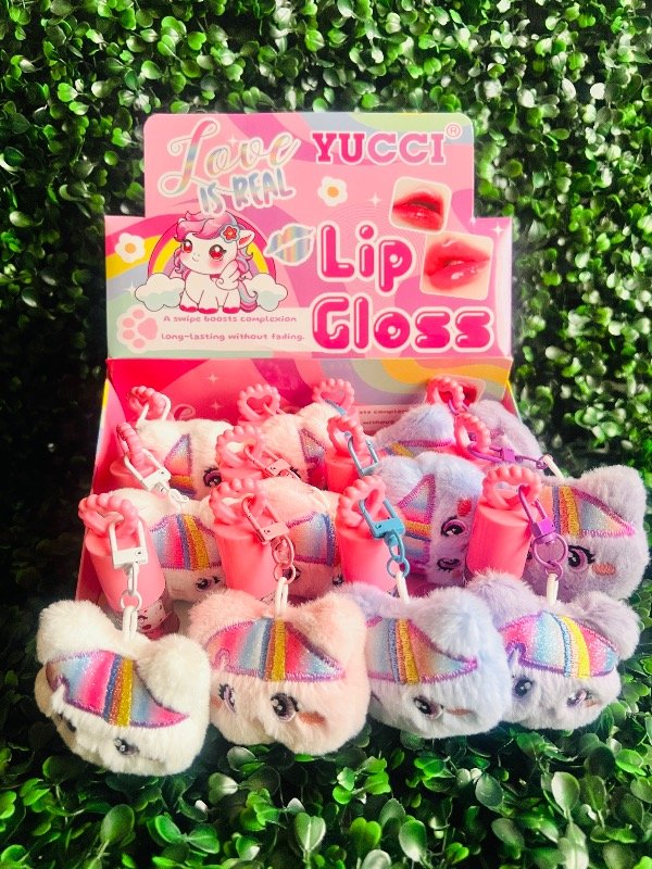 Producto - Gloss labial con llavero de peluche unicornio