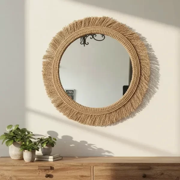 Producto - Espejo De Yute Extra XL Medida Total 60 Cm De Diametro