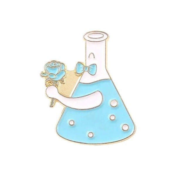 Producto - Pin Ciencia - Matraz Erlenmeyer Caballero con Rosa Azul