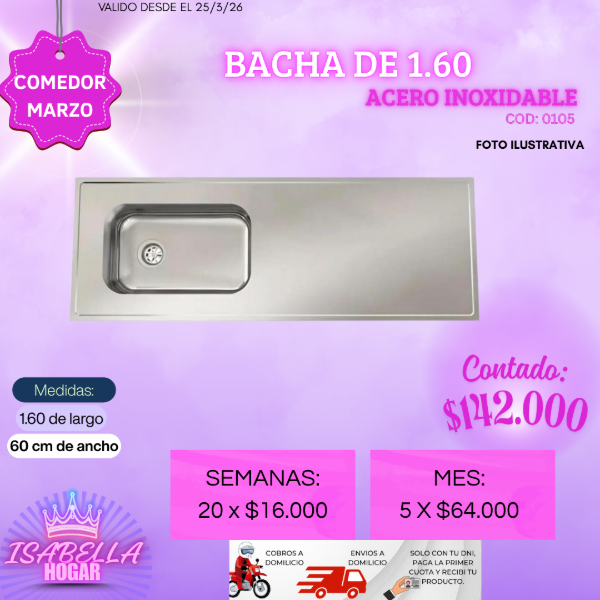 Producto - BACHA DE ACERO INOXIDABLE 1.60