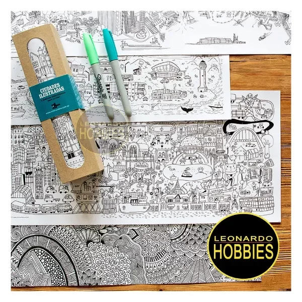 Producto - Pack Ciudades Ilustradas 4 Láminas individuales p/pintar Mil Mundos LP-003