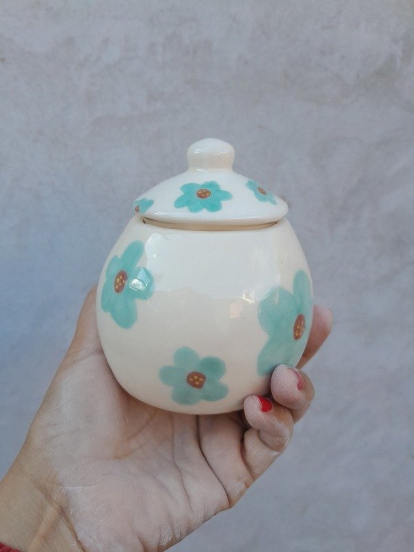 Producto - Cuenco con tapa - Flores celestes