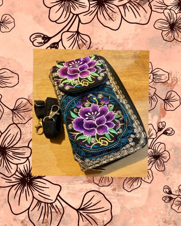 Producto - Billetera grande con tira p/colgar diseño bordado Mexicano