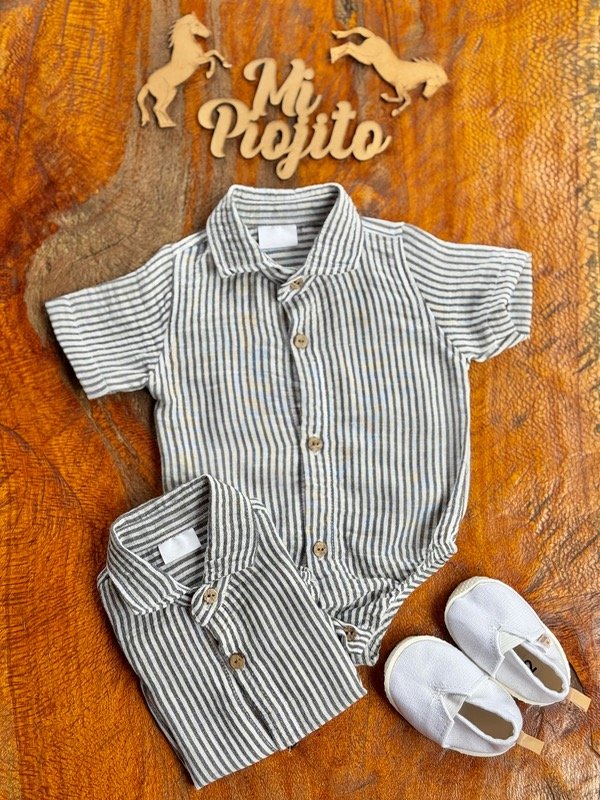 Producto - Body Camisa Rayado Negro M.C