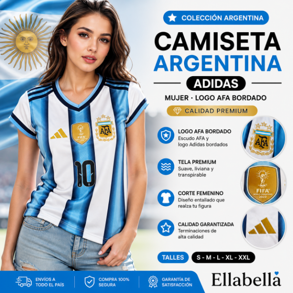 Producto - Camiseta Argentina Adidas Mujer Logo Afa Bodado Calidad Premium