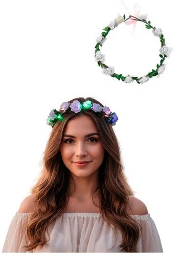 Producto - Corona de Hojas con Flores Chicas Luminosa Blanca