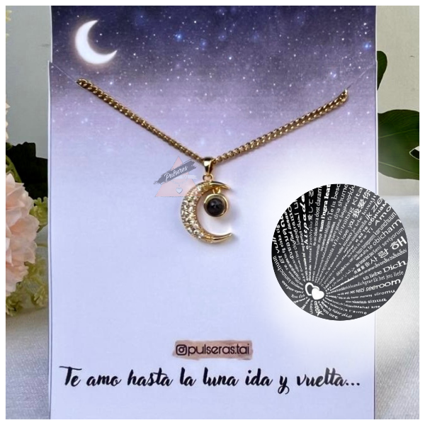Producto - Collar te amo en 100 idiomas luna dorada
