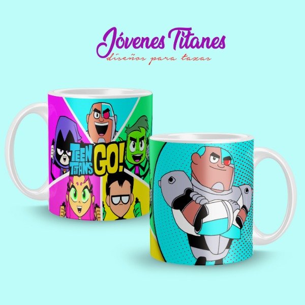 Producto - Plantilla Tazas Jóvenes Titanes Infantiles Dia del Niño Diseños sublimar #t516