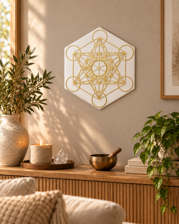 Producto - Cuadro Cubo de Metatron Dorado 34 cm - 2