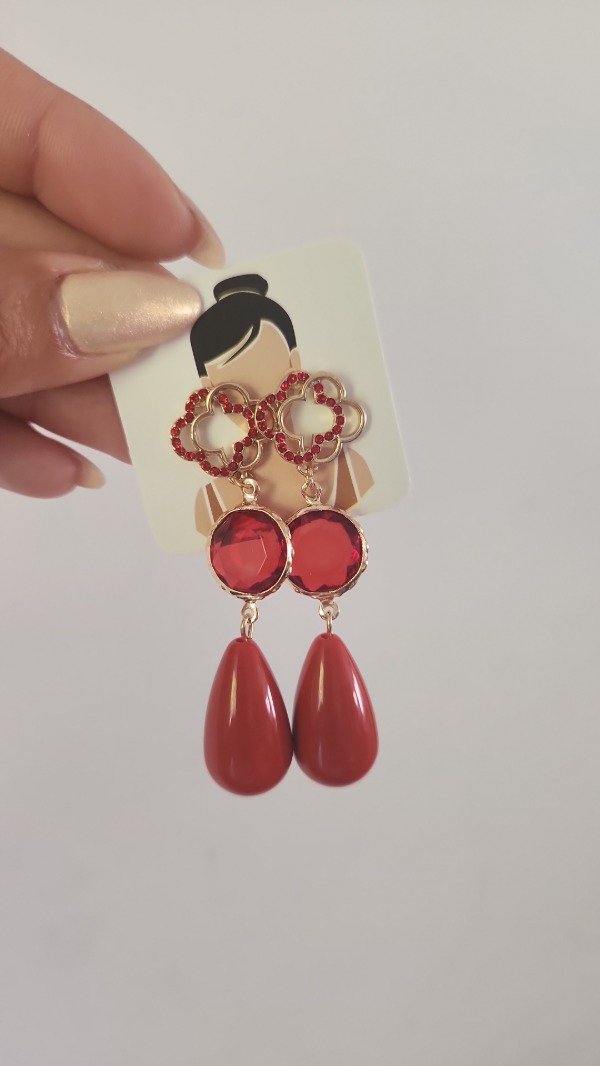 Producto - AROS GOTA ROJO GRANATE Y CRISTAL