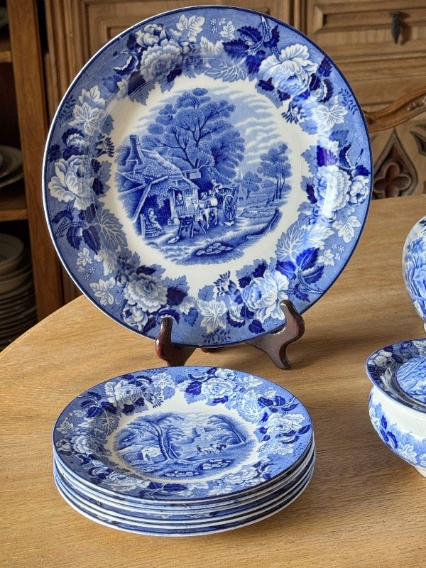 Producto - Plato de masas y 6 Platos de postre de loza inglesa Woods Ware