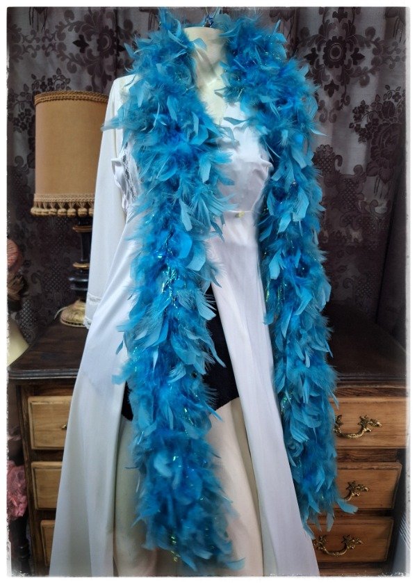 Producto - Boa de plumas natural Largo Turquesa