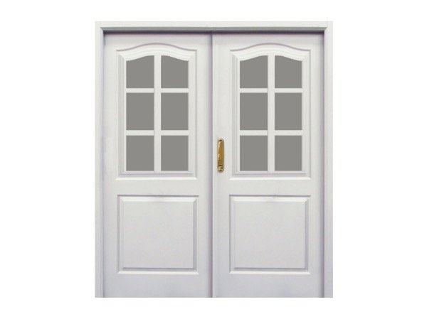 Producto - Puerta doble chapa inyectada doble hoja media reja con postigo de abrir blanca