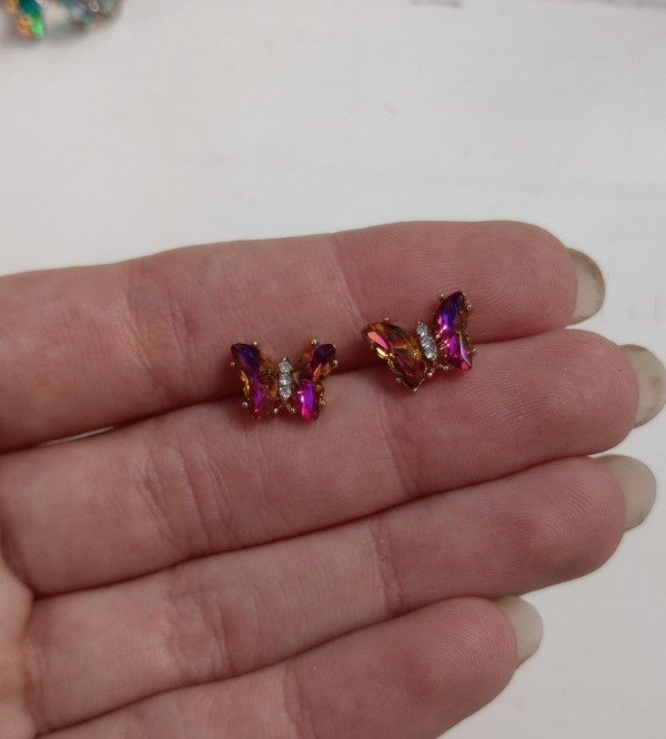 Producto - Aros Mariposas Dorados - Fucsias