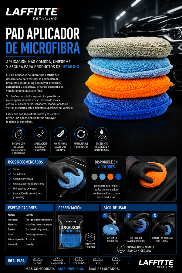 Producto - Pad Aplicador de Microfibra Laffitte x1 Unidad - Detailing Profesional