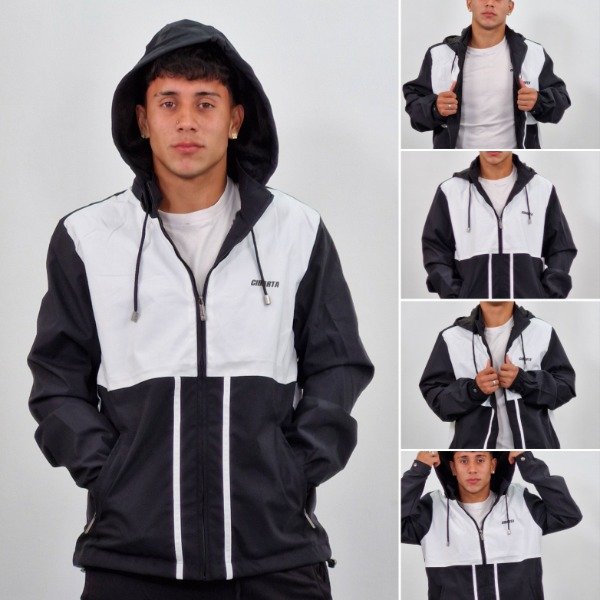 Producto - Campera Rompeviento Cibarta Modelo hollander Codigo MH -76652 Negro con Blanco