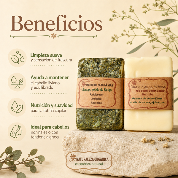 Producto - Champú Sólido de Ortiga y Acondicionador sólido - Nutrición y Equilibrio - 1