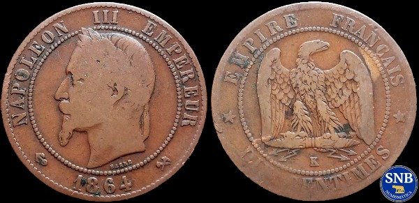 Producto - Francia - 10 Céntimos (1864 K) KM #798.3 Ceca de Burdeos - II Imperio Francés