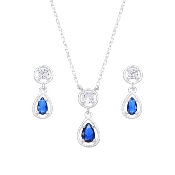 Producto - Conjunto Gota Azul ( Aros y cadena con dije)