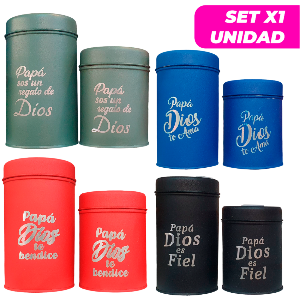 Producto - PROMO PAPÁ Set De Dos Latas De Acero Grabadas (SET X1 EQUIPO)