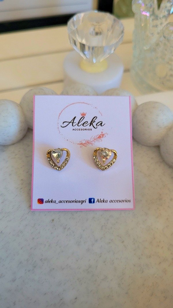 Producto - Aros corazón con strass dorado - 2