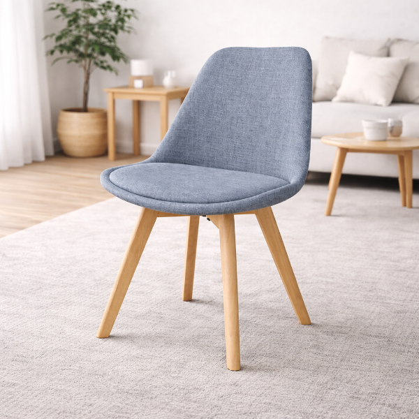 Producto - Set de 4 Sillas Tulip Tapizadas en Lino Gris con Patas de Madera