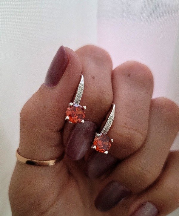 Producto - Aros a brisura cúbic rojo 1,5 cm Plata 925