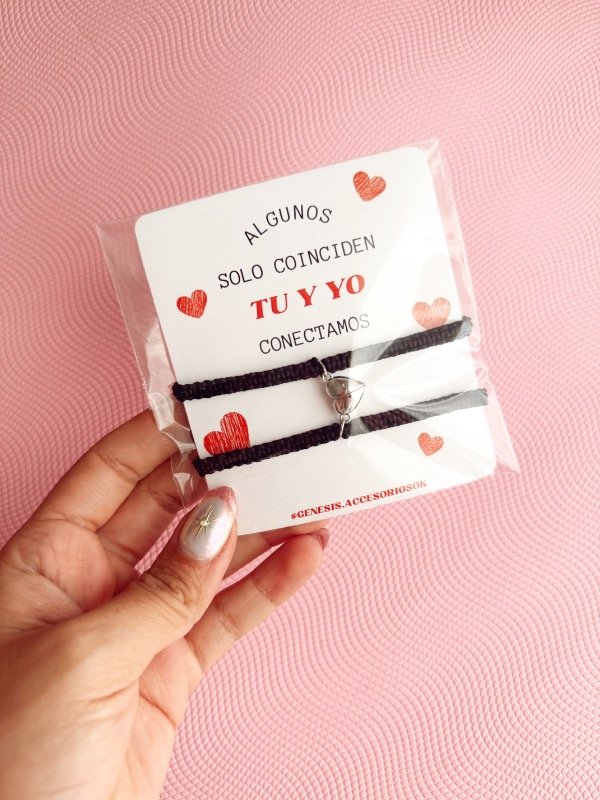 Producto - Pulseras Imán Corazón Plateado Tejidas Negro