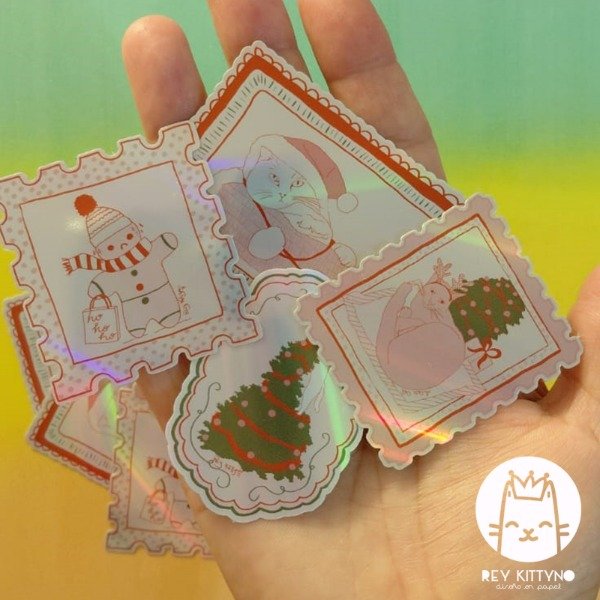 Producto - Estampillas navideñas gatunas grandes