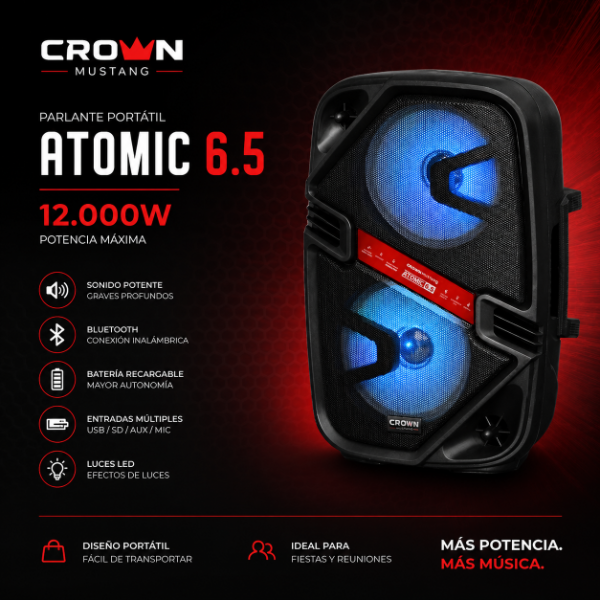 Producto - PARLANTE PORTATIL ATOMIC 6.5 CROWN MUSTANG 12.000W