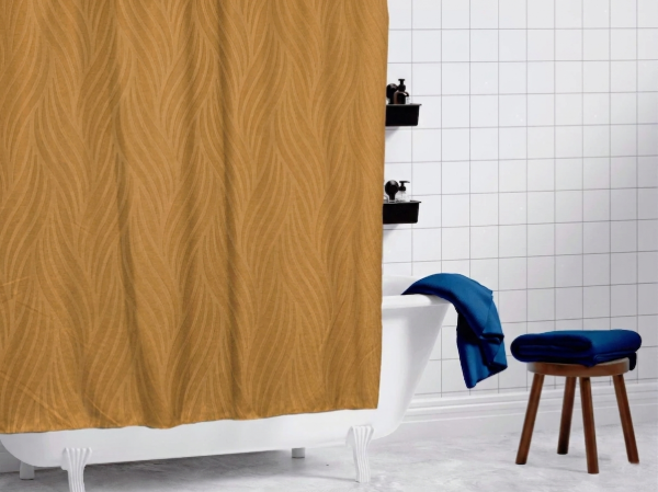 Producto - Cortina de baño de Tela con textura 3D Ondas + Protector y Ganchos