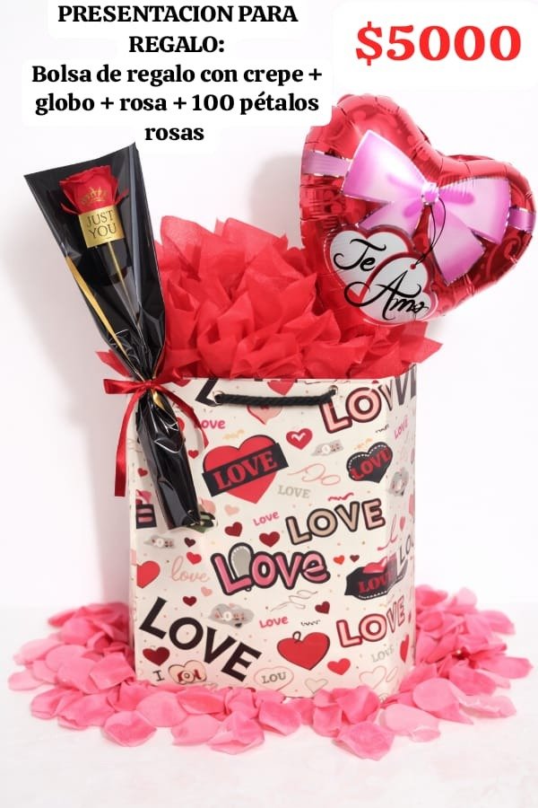 Producto - Envoltorio para regalo kit bolsa con globo rosa y petalos