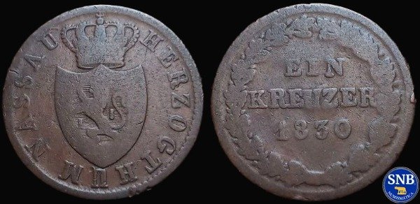 Producto - Ducado de Nassau - 1 Kreuzer (1830) KM #51 - Confederación Germánica